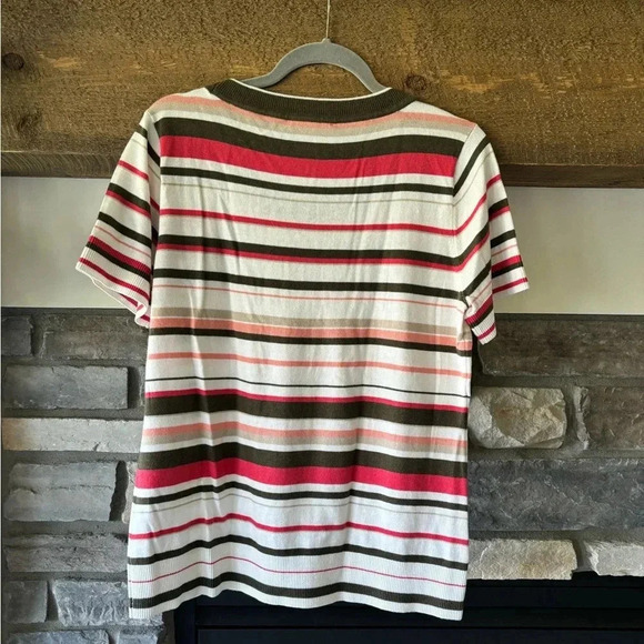Christopher & Banks Sweater M Green Red Peach Cream 70s retro Stripe - Picture 3 of 7